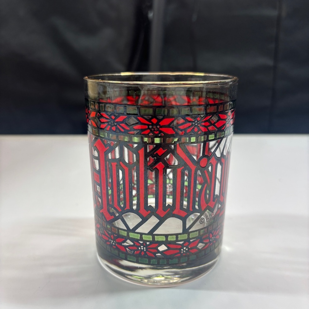 4 Vintage Houze Stained Glass Christmas Happy Holidays 4" Tumblers Glasses - Picture 4 of 10